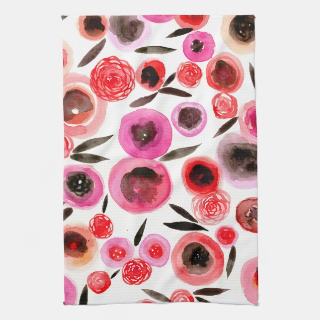 Toalla de cocina de flores negras y rojas (Vertical)