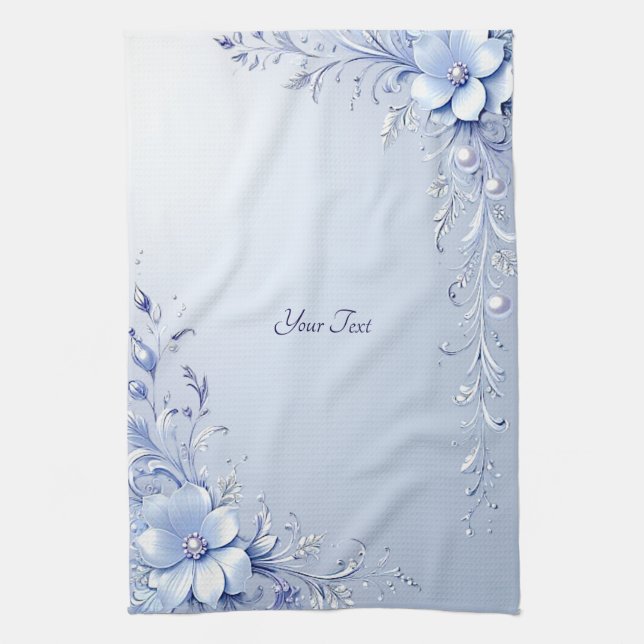 Toalla de cocina de flores ornamentadas azules (Vertical)