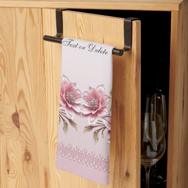 Toalla de cocina de flores rosadas modernas (Pliegue de tercios)