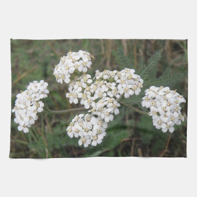 Toalla de cocina de flores silvestres blancas (Horizontal)
