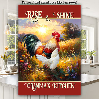 Toalla de cocina de gallo colorido Rise and Shine