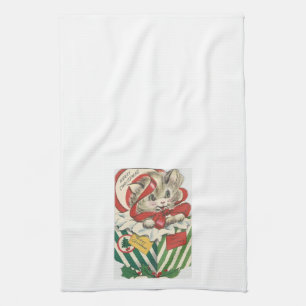Toalla de cocina de gatito adorable de Navidad vin