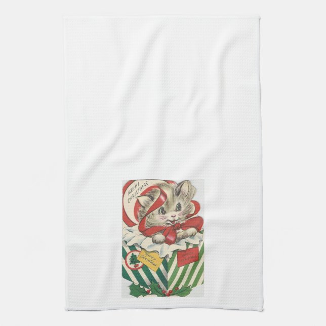 Toalla de cocina de gatito adorable de Navidad vin (Vertical)