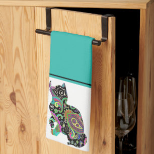 Toalla de cocina de gato y mariposa paisley