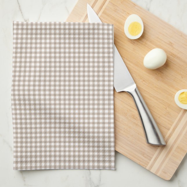 Toalla de cocina de gingham marrón de champiñón vi (Doblado Cuarto)