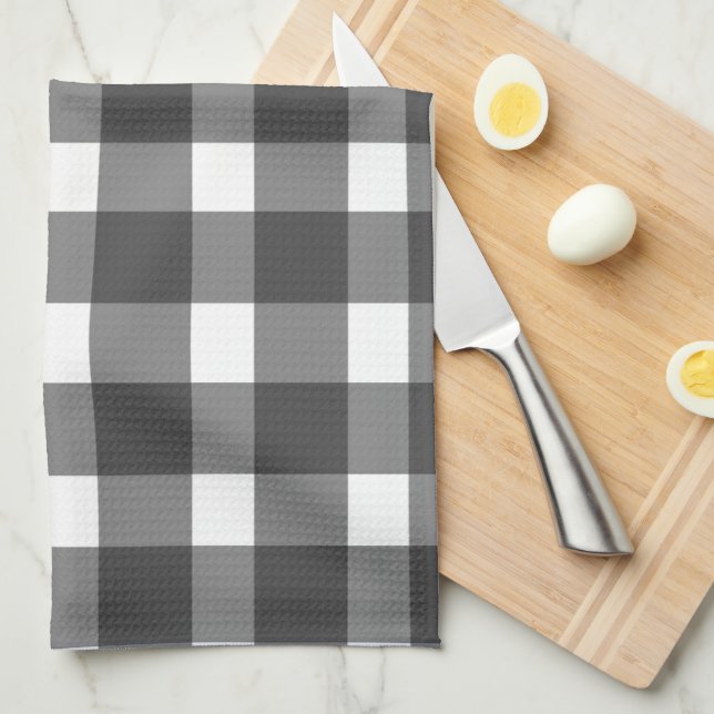 Toalla de cocina de gingham negro (Doblado Cuarto)
