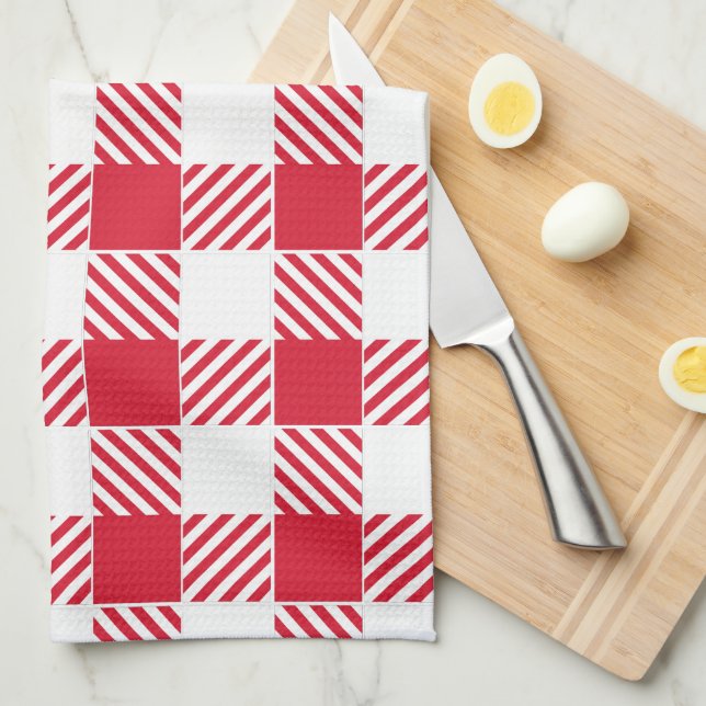 Toalla de cocina de Gingham roja (Doblado Cuarto)