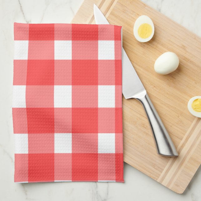 Toalla de cocina de gingham roja (Doblado Cuarto)