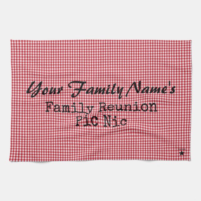 Toalla de cocina de Gingham roja y blanca - HAMbyW (Horizontal)