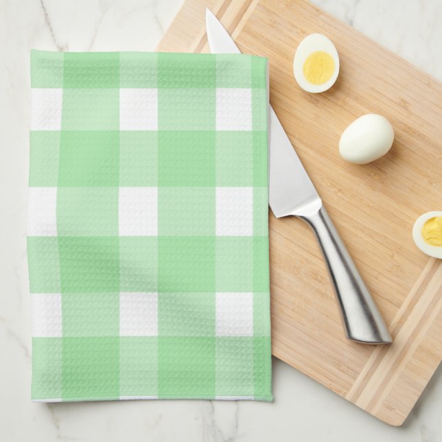 Toalla de cocina de gingham verde (Doblado Cuarto)