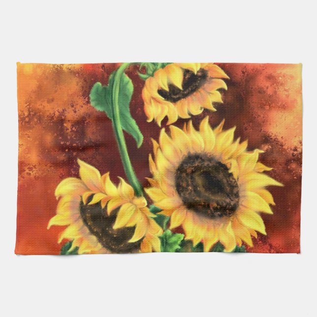 Toalla de cocina de girasoles - pintura (Horizontal)