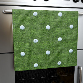 Toalla de cocina de golf Monograma Verde Golfista