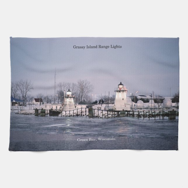 Toalla de cocina de Grassy Island Range Lights (Horizontal)