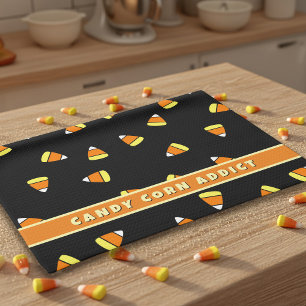 Toalla de cocina de Halloween negra adicta al maíz