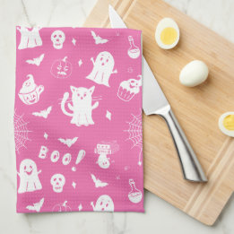 Toalla de cocina de Halloween rosa traviesa