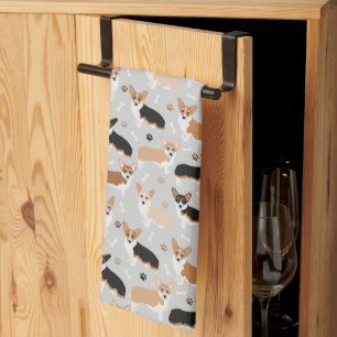 Toalla de cocina de hueso y patas de perro Corgi
