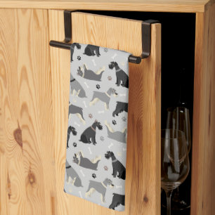 Toalla de cocina de hueso y patas Schnauzer