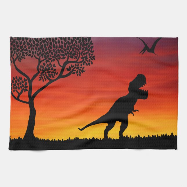 Toalla de cocina de la escena del dinosaurio de la (Horizontal)