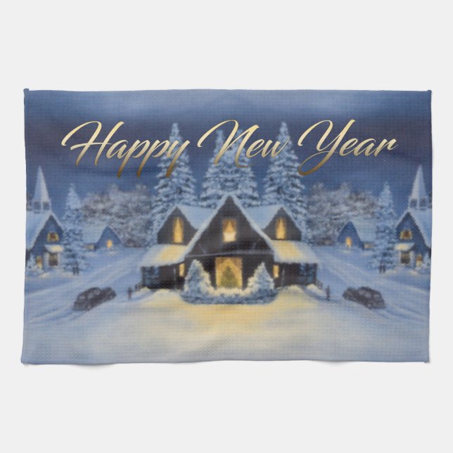 Toalla de cocina de la Feliz Año Nuevo (Horizontal)