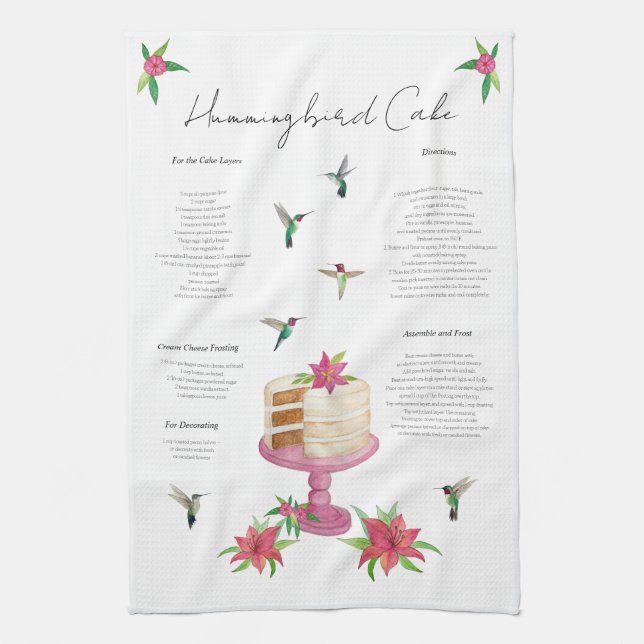 Toalla de cocina de la receta del Hummingbird Cake (Vertical)