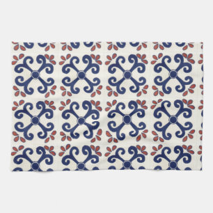 Toalla de cocina de la teja de Talavera en azul y