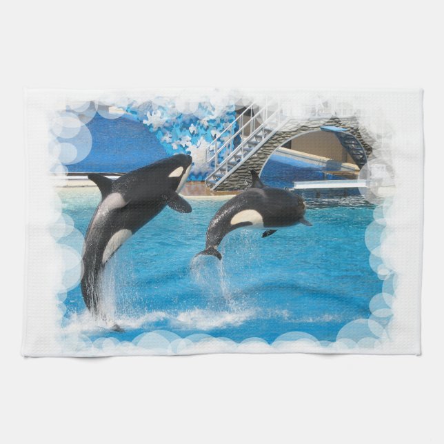 Toalla de cocina de las ballenas de la orca (Horizontal)