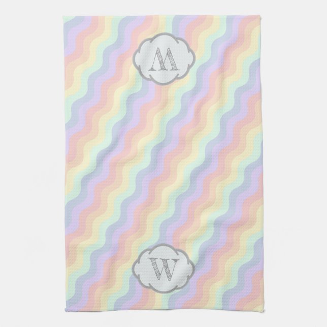 Toalla de cocina de las olas del arcoiris Pastel (Vertical)