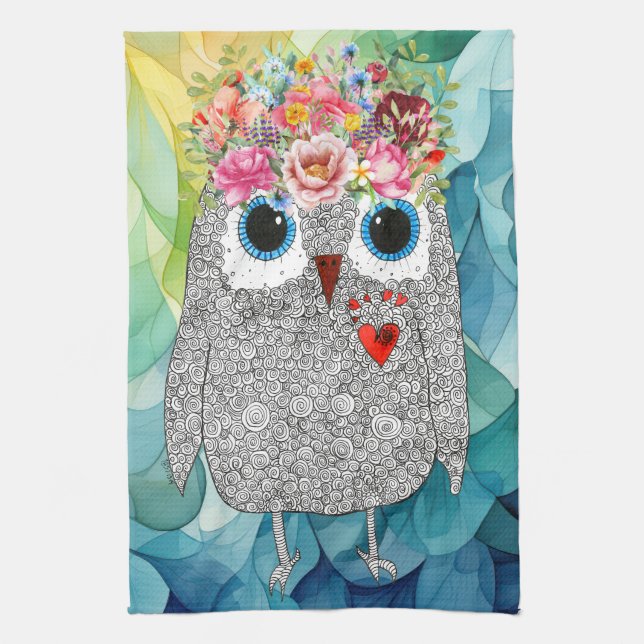 Toalla De Cocina De Lechuza Floral Cute (Vertical)