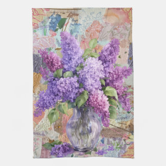 Toalla de cocina de Lilas Moradas en Acuarela en F