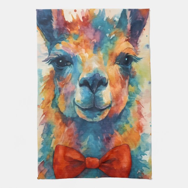 Toalla de cocina de Llama Adorable + Acuarela (Vertical)