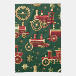 toalla de cocina de locomotora steampunk de navida