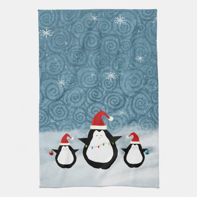 Toalla de cocina de los Navidades Penguins (Vertical)