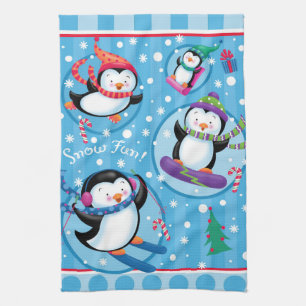 Toalla de cocina de los pingüinos de la diversió