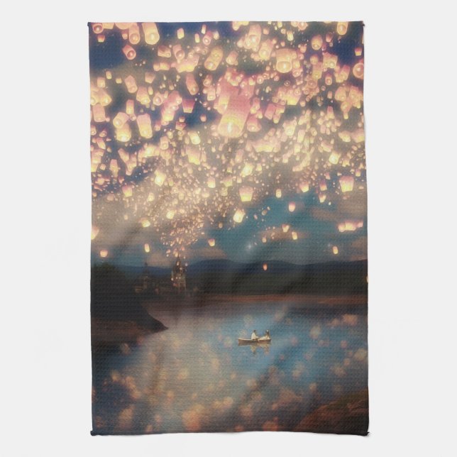 Toalla de cocina de Love Wish Lanterns (Vertical)