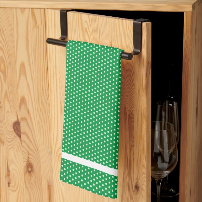 Toalla de cocina de lunares verdes y blancos (Pliegue de tercios)