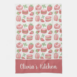 Toalla de cocina de macarón de fresa personalizada