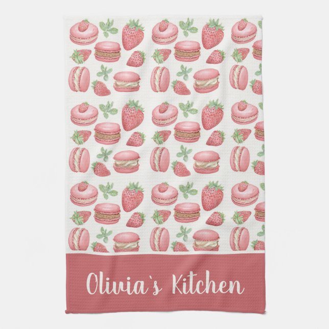Toalla de cocina de macarón de fresa personalizada (Vertical)
