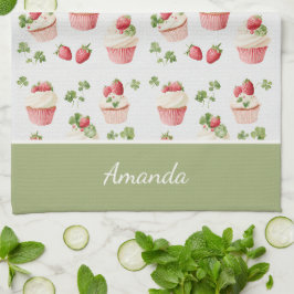 Toalla de cocina de magdalena de fresa personaliza
