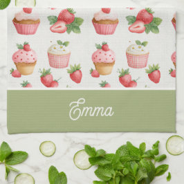 Toalla de cocina de magdalena de fresa personaliza
