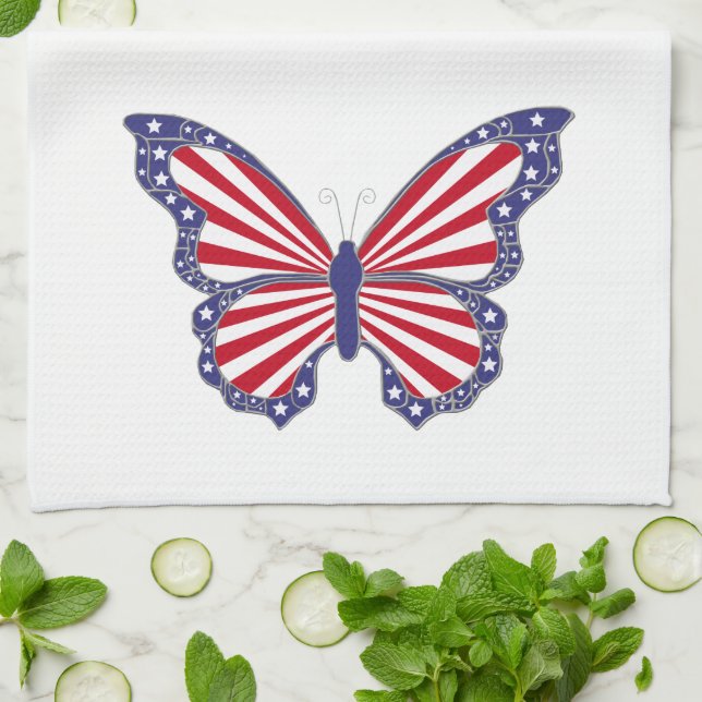 Toalla de cocina de mariposa azul y blanca roja pa (Doblado)