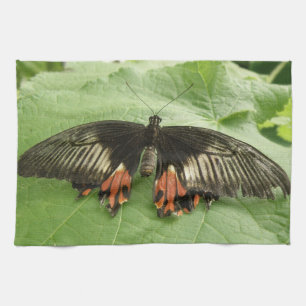 Toalla de cocina de mariposa dorada y roja de boni