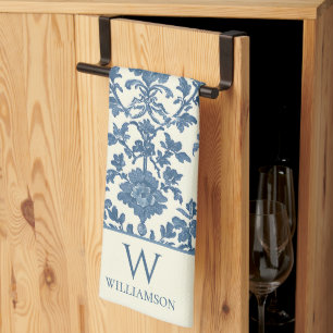 Toalla de cocina de monograma personalizado azul T