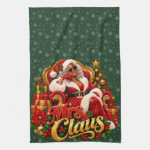 Toalla de cocina de Navidad afroamericana Sra. Cla