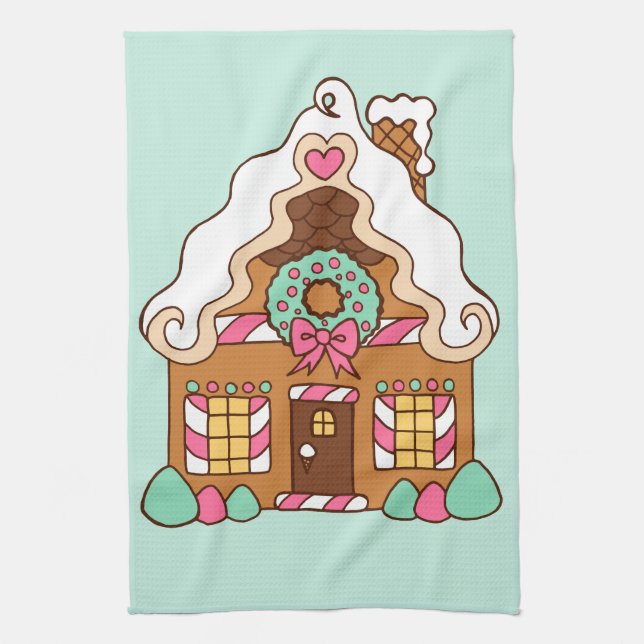 Toalla de cocina de Navidad Casa de Pan de Jengibr (Vertical)
