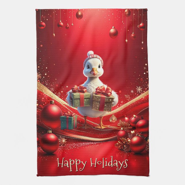 Toalla de cocina de Navidad con pato lindo (Vertical)
