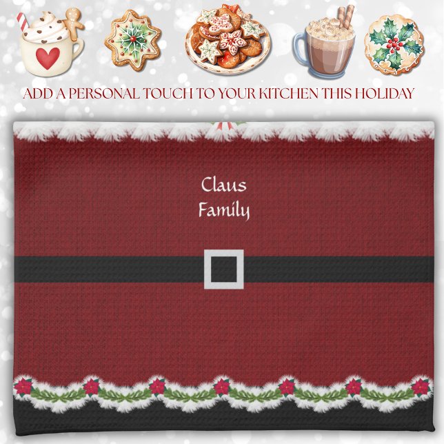 Toalla de cocina de Navidad con traje rojo caprich (Add a touch of holiday cheer to your kitchen with a personalized Santa suit towel)