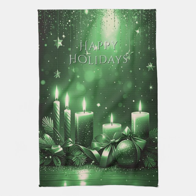 Toalla de cocina de Navidad con velas verdes (Vertical)
