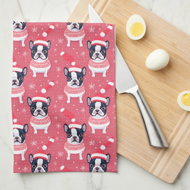 Toalla de cocina de Navidades de Bulldog de Franci (Doblado Cuarto)