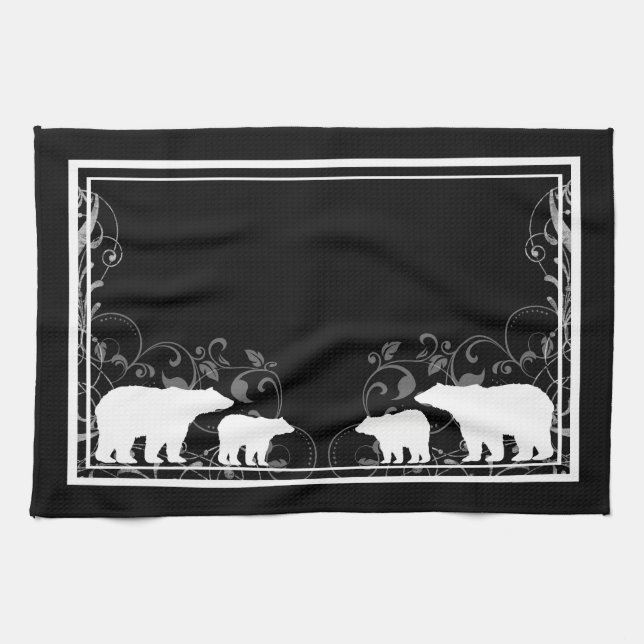 Toalla de cocina de oso blanco y negro rústico (Horizontal)