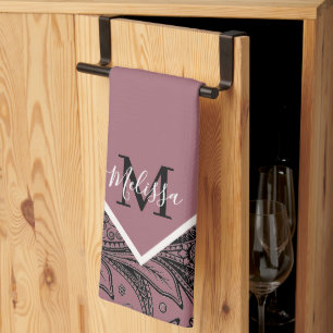 Toalla de cocina de paisley en negro y dorado rosa